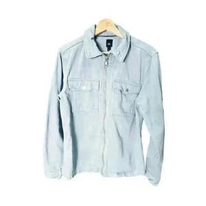 River Island Unisex Denim Zip-Up Top Blue Collared Long Sleeve Size M Casual